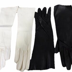 (2) Mid Arm Length Gloves Vintage Lavable Leather White Black Size 6 Women's